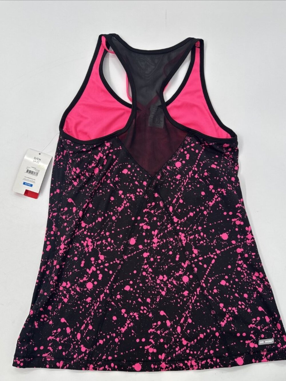 Danskin Now Top Womens Small Semi-Fitted Black Pink Razorback Built in Bra NEW - Picture 3 of 8